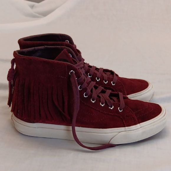 Vans Burgundy Fringe High-Top Sneakers - Picture 3 of 5